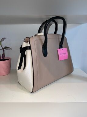 kate spade Colorblock Pebbled Leather Satchel Crossbody Taupe Cream Black